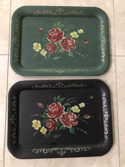 Vintage metal tray with flowers