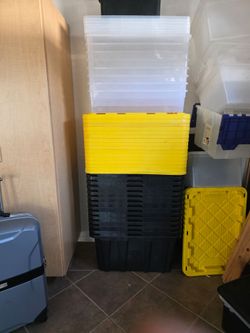 Lot of Plastic Storage Totes – Clear, Yellow, Black