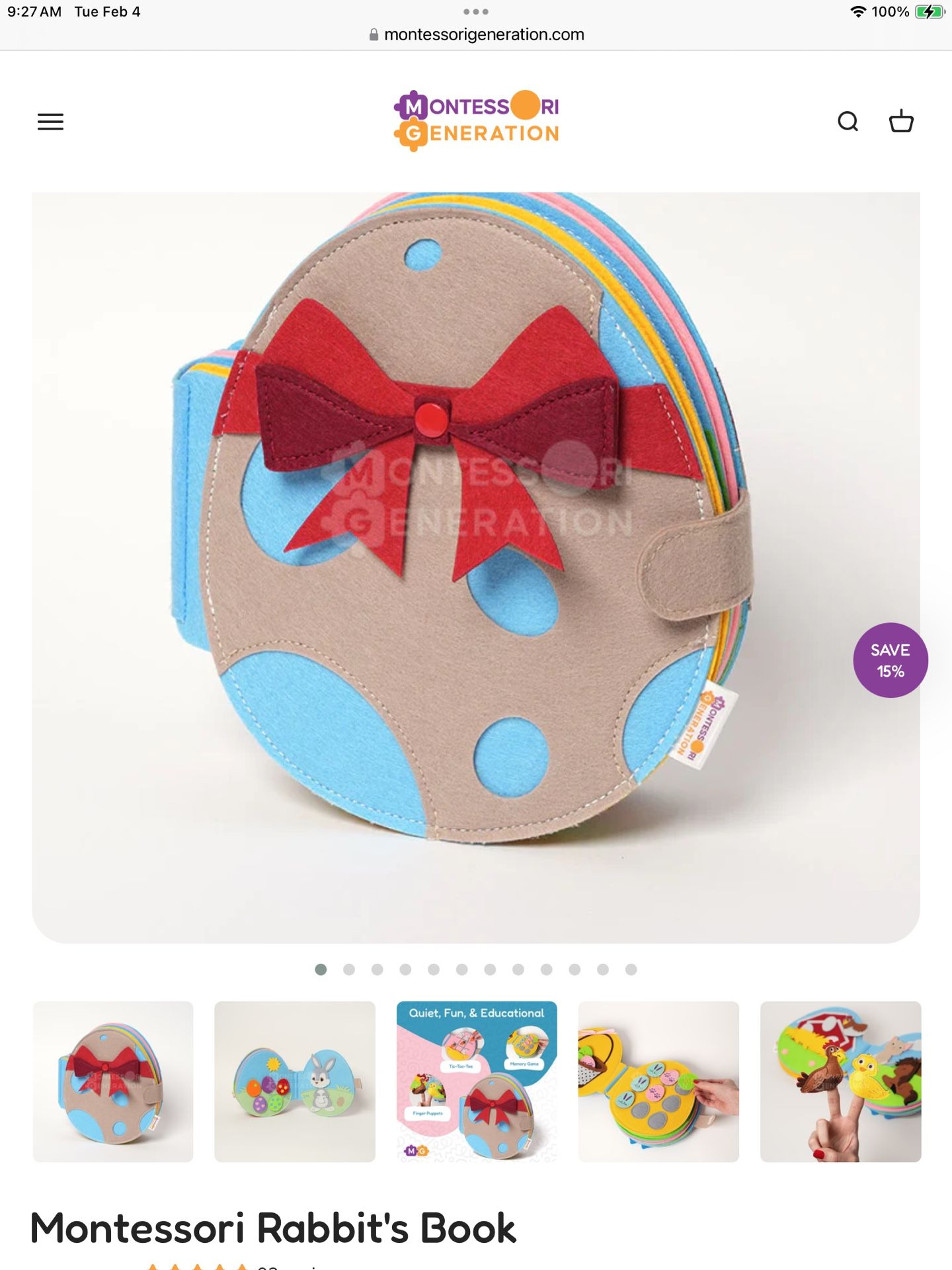 New Montessori Rabbit Book & Bag EACH (2available)