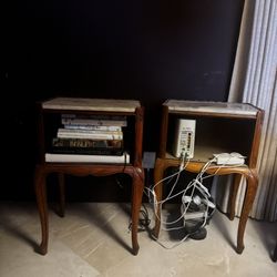 Antique Wood Marble Side Tables 