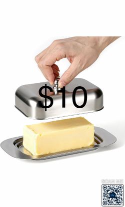 Stainless Steel Butter Dish with Lid and Handle, 7.5" x 5", Fits 2 Standard or European Butter Sticks, Durable & Non-Breakable, Counter & Fridge Safe