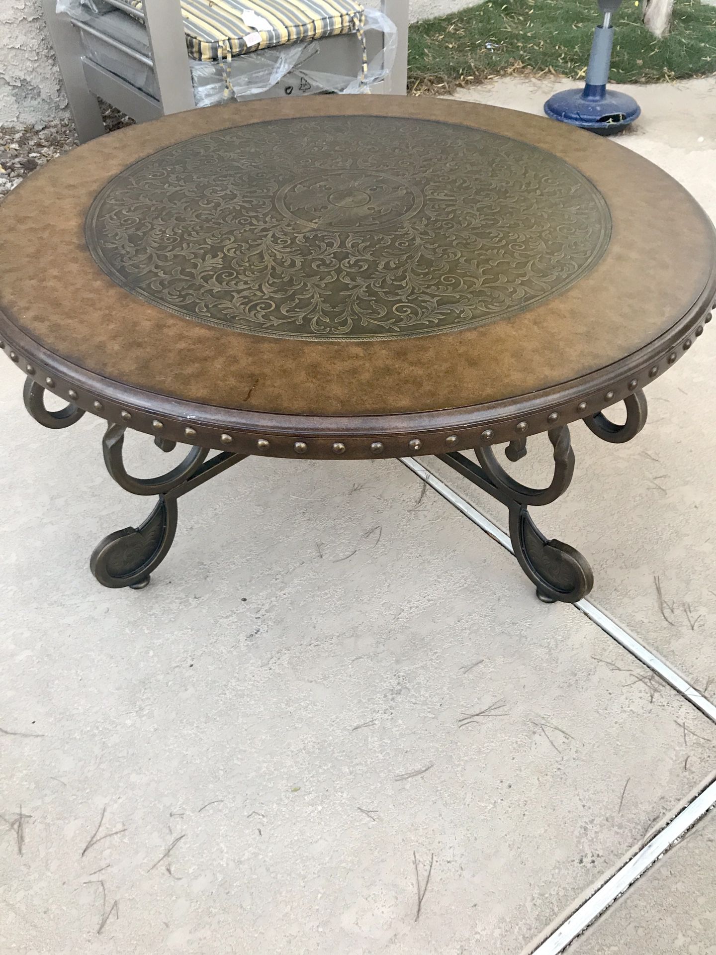 Wrought Iron Wood Top Coffee Table 42”