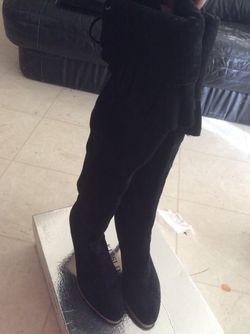 Ladies black suede thigh high boots