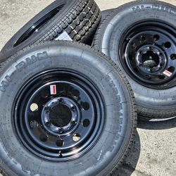 4 New ST 225-75-15 Hi-Run Trailer Tires Black 6 Lug 6x5.5 Steel Wheels-Rims ST225/75 R15 inch Tire Load E 10 Ply 80psi FREE Delivery Inland Empire