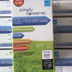 Brand new - set of 18 LED 9 watt A19 lamp bulbs