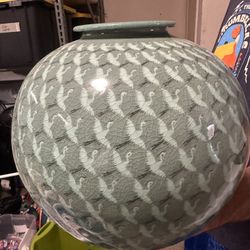 Korean Thousand CRANES Celadon Vase 