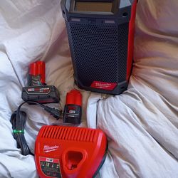 Milwaukee Portable Speaker with Charger and Two Batteries