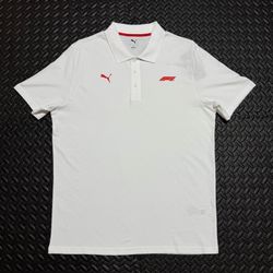 Puma F1 Racing Essentials Polo Shirt White Red Logo Short Sleeve Mens Large NEW