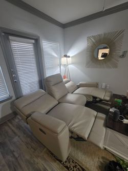 Living Room Set — Leather Power Reclining Sofa, Lift-Top Coffee Table, 2 Barstools
