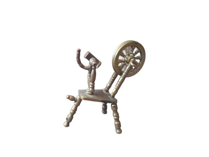 Vintage Gold Tone Metal Miniature Spinning Wheel - Doll House Furniture 