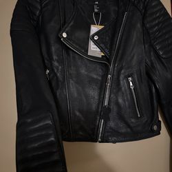 BRAND NEW WOMEN’S BLACK HIGH QUALITY HEAVY MOTORCYCLE LEATHER JACKET, SIZE 8