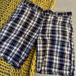IZOD Men’s Madras Plaid Flat Front (Red, White & Blue) Shorts, Size 36 Waist  