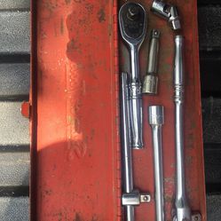 Snap on Tools, only the short extension is Matco,, 1/4” drive, , vintage Snap on Tools metal box $150
