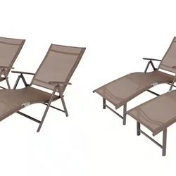 Brown 4-Piece Metal Outdoor Chaise Lounge