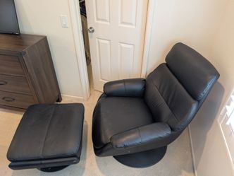 Black Leather Swivel Chair with Ottoman