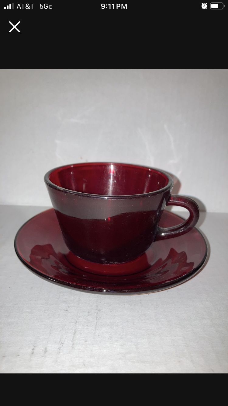 Vintage Anchor Hocking Ruby Red Cup And Saucer