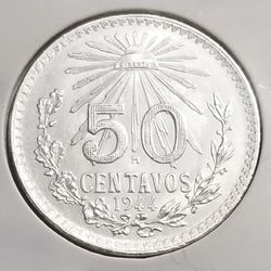 1945 Mexico 50c Silver Coin Bu