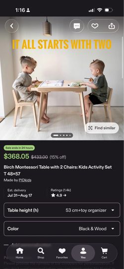 PiD Birch Montessori Table with 2 Chairs: Kids Activity Set T 48x57