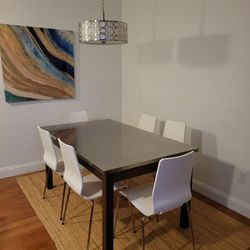 Stainless Steel & Wood Table 60x35 W/6 Chairs