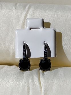 Round Black Large Moissanite Stone Drop Earrings