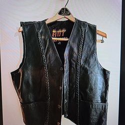 Small Leather Biker Vest with Braids and Laces