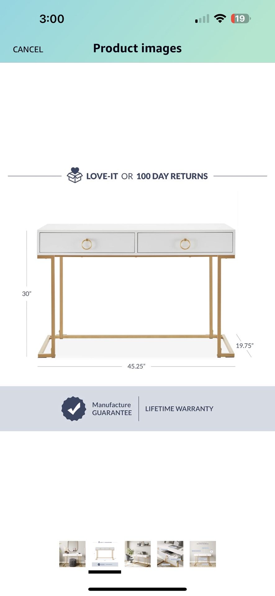 Vanity Table: gold And White , All Pieces Included 