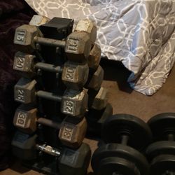 Dumbbells ,Rack,weights And 3 Stage Resistance Tube Kit.