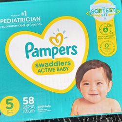 Pampers Swaddlers Active Baby Size 5 Baby Diapers With A 58 Count For Only $20.00 !!!