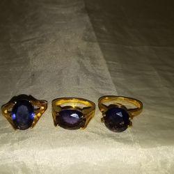 Elegant Purple Stone Ring Gold  Tone Sizes 12,10,15