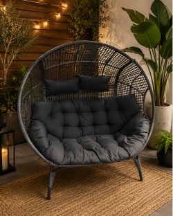 Double Egg Chair Indoor Outdoor Stationary Oversized Thicken Padded Cushions,2 Person Egg Loveseat Chair, Extra Large Lounge Chair for Patio Balcony P