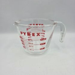Vintage PYREX 1 Cup 8oz Measuring Cup Glass Red Lettering Made in USA Corning #1
