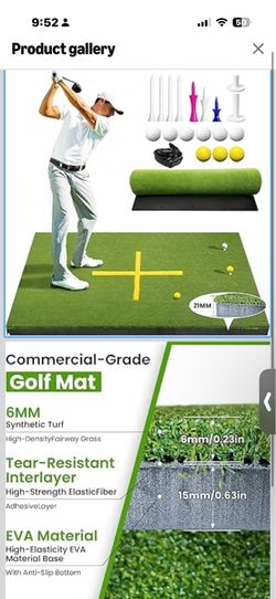 Golf Hitting Mat 5x4ft, Golf Mats Practice Outdoor 21mm Artificial Turf Practice Mat with 9 Tees, Durable EVA Backing for Indoor | Outdoor Driving, Ch