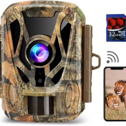 WiFi Trail Camera, 2.7K 20MP Mini Game Camera with 32GB Card Night Vision Hunting Camera with 2.0”LCD Screen 120° Wide Angle Waterproof for Wildlife M