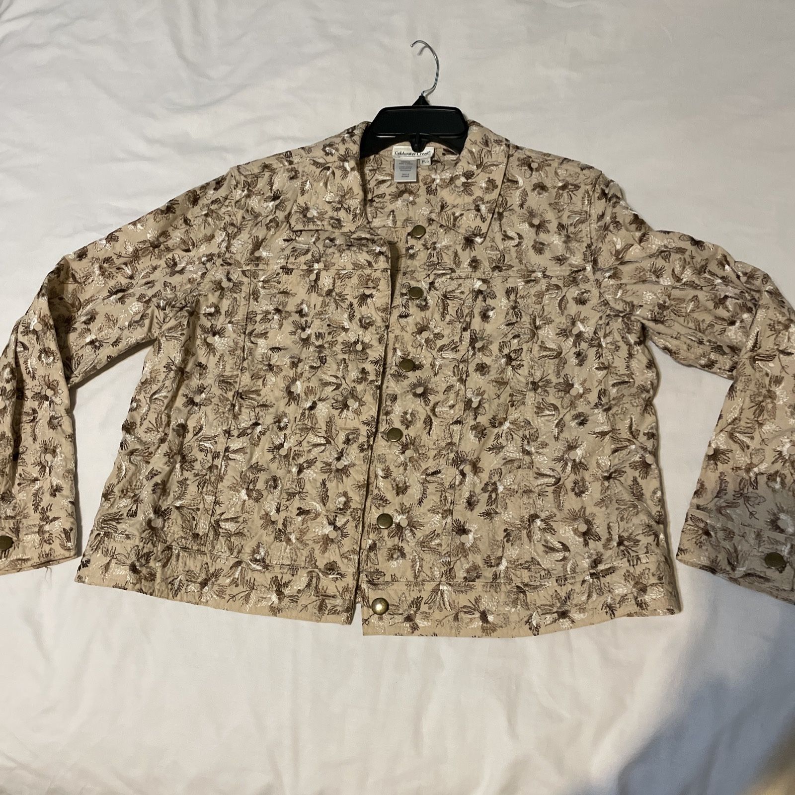 Coldwater Creek PLG Denim Type Button Front Brown Tan Blazer Jacket