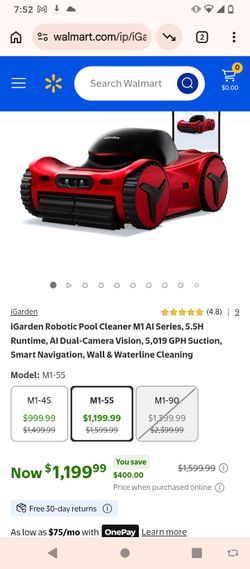 iGarden
(4.8)
|
9
iGarden Robotic Pool Cleaner M1 AI Series, 5.5H Runtime, AI Dual-Camera Vision, 5,019 GPH Suction, Smart Navigation, Wall & Waterlin