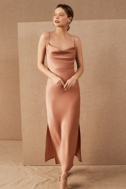 Anthropologie BHLDN Cali Satin Charmeuse Midi Bridesmaid’s Or Formal Dress Size 16