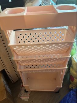 Plastic rolling utility cart (pink)