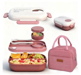 New Bento Box with Lunch Bag for Women & Girls, 4.6 Cups BPA-Free Red Ideal for Kids, School, Work & Travel. Includes containers, spoon, fork & sauce 