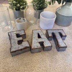 Home decor bundle -pots, faux plants, wall art