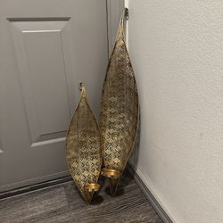 Gold/Bronze Wall Pillar Candle Sconce - *one small pair and a single larger size* 