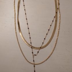 Three Strand Chain Necklace With Black Bead Detailing