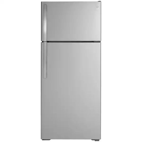 NEW GE17.5 cu. ft. Top Freezer Refrigerator in Stainless Steel