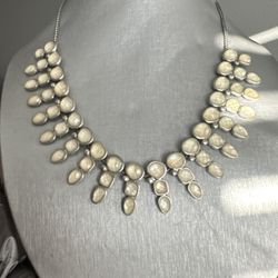 Lucky Brand Bohemian Bib Statement White Faceted Stone, Silver-tone Necklace