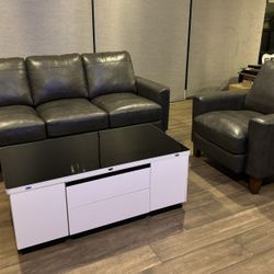 Couch, CHAIR and Table, Italian Leather, Excellent Condition