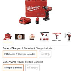 Milwaukee M12 Fuel Hammer Drill @ M12 1/2” Ratchet  Comes With 2 Batteries And Charger With Soft Bag Included   $400 Value !!!