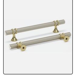 Cabinet Handles Drawer Pulls and Knobs, 4 Brushed Nickel and Gold 6-1/4inch