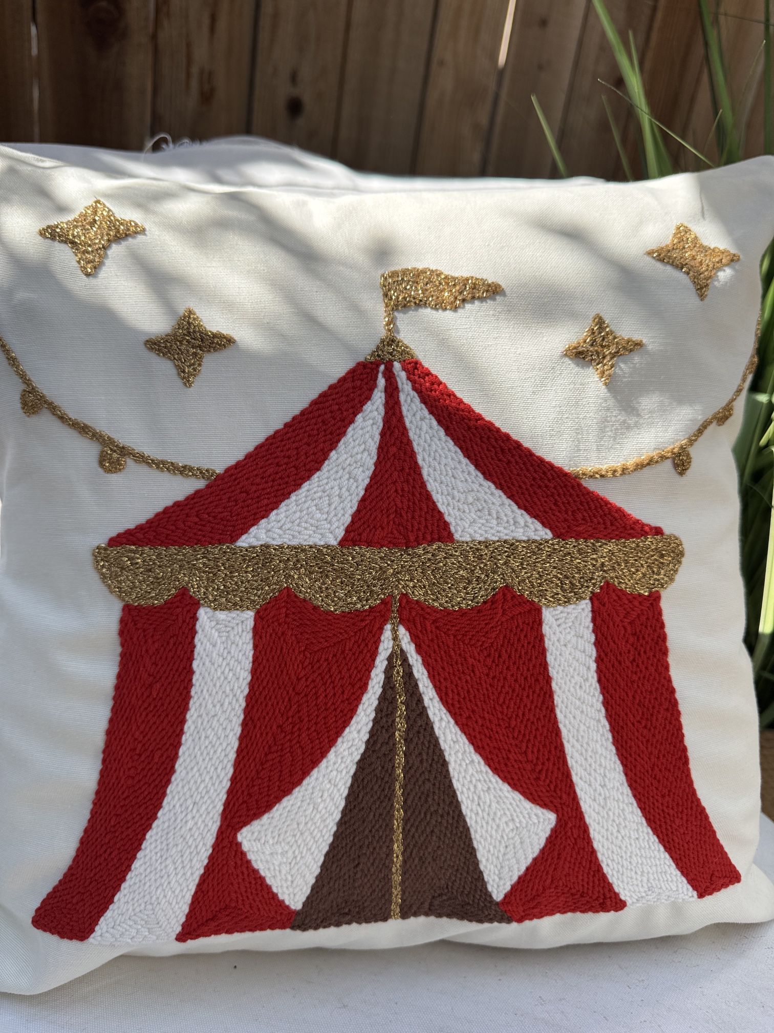 18×18 Circus Tent Embroidered Pillow Cover – Holiday Decor – Christmas Gift Idea