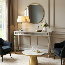 Homy Casa Porte 48“ Hollywood Regency Mirrored Console Table Distressed Solid Wood Frame