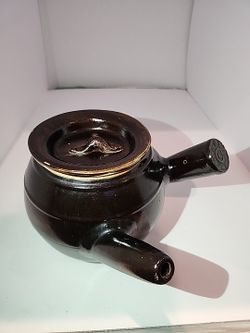 Vintage Japanese Yokode Kyusu Teapot Drip Glaze 1940s Stoneware Side Handle 2 Qt Bottom Stamp Traditional