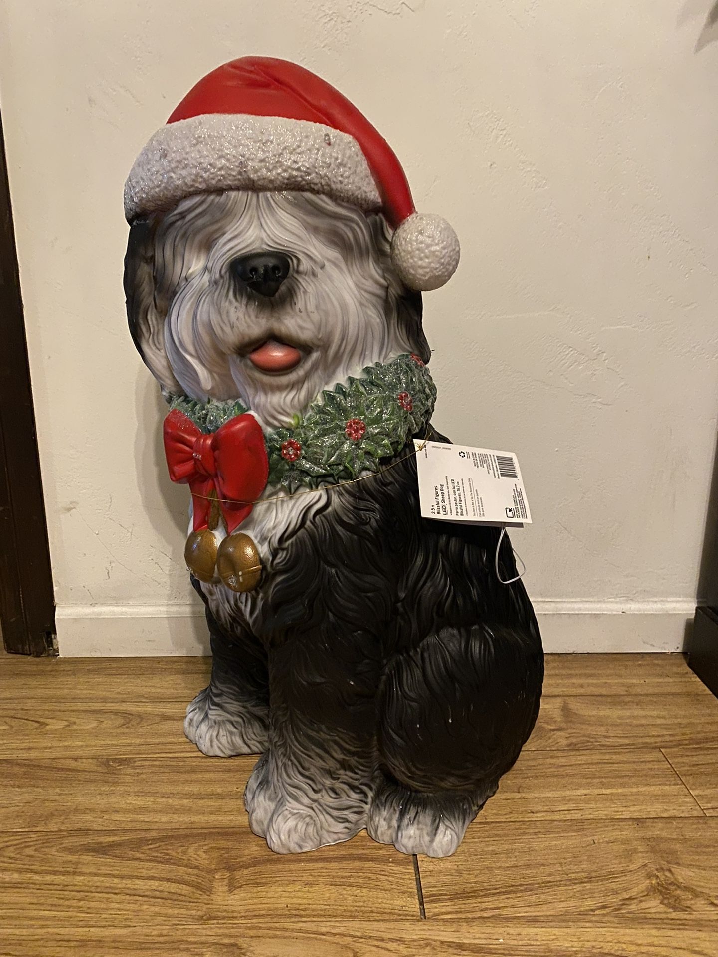 Christmas LED lights Sheepdog w/ Santa Hat Blow Mold Decor New for